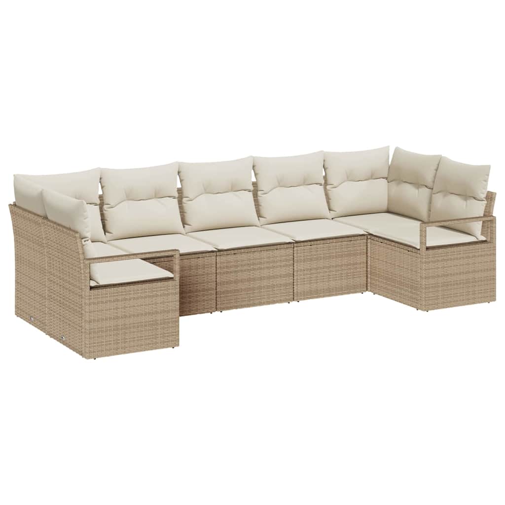 Havesofa Sæt med pude 7 pcs Beige og hvid polyrattan