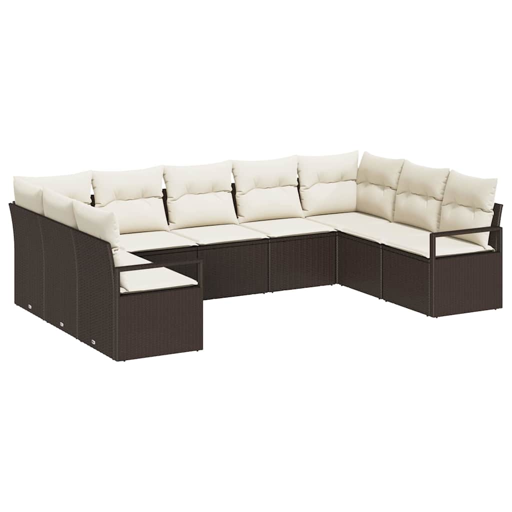 Havesofa Sæt med pude 9 pcs Brun og hvid polyrattan