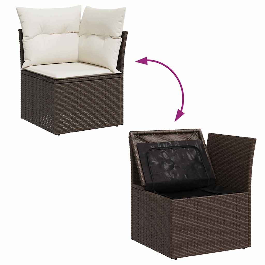 Havesofa Sæt med pude 9 pcs Brun og hvid polyrattan