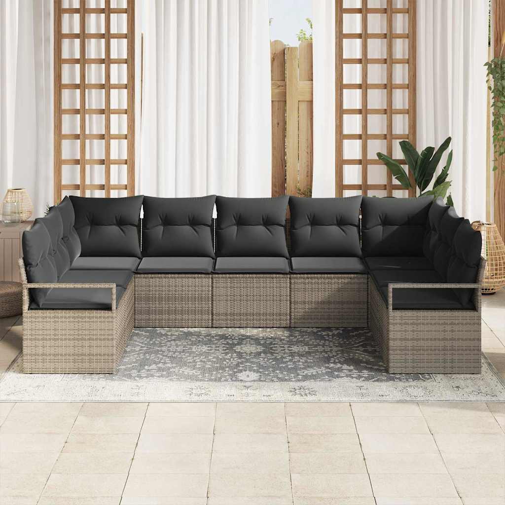 Havesofa Sæt med pude med opbevaring 9 pcs Grå polyrattan