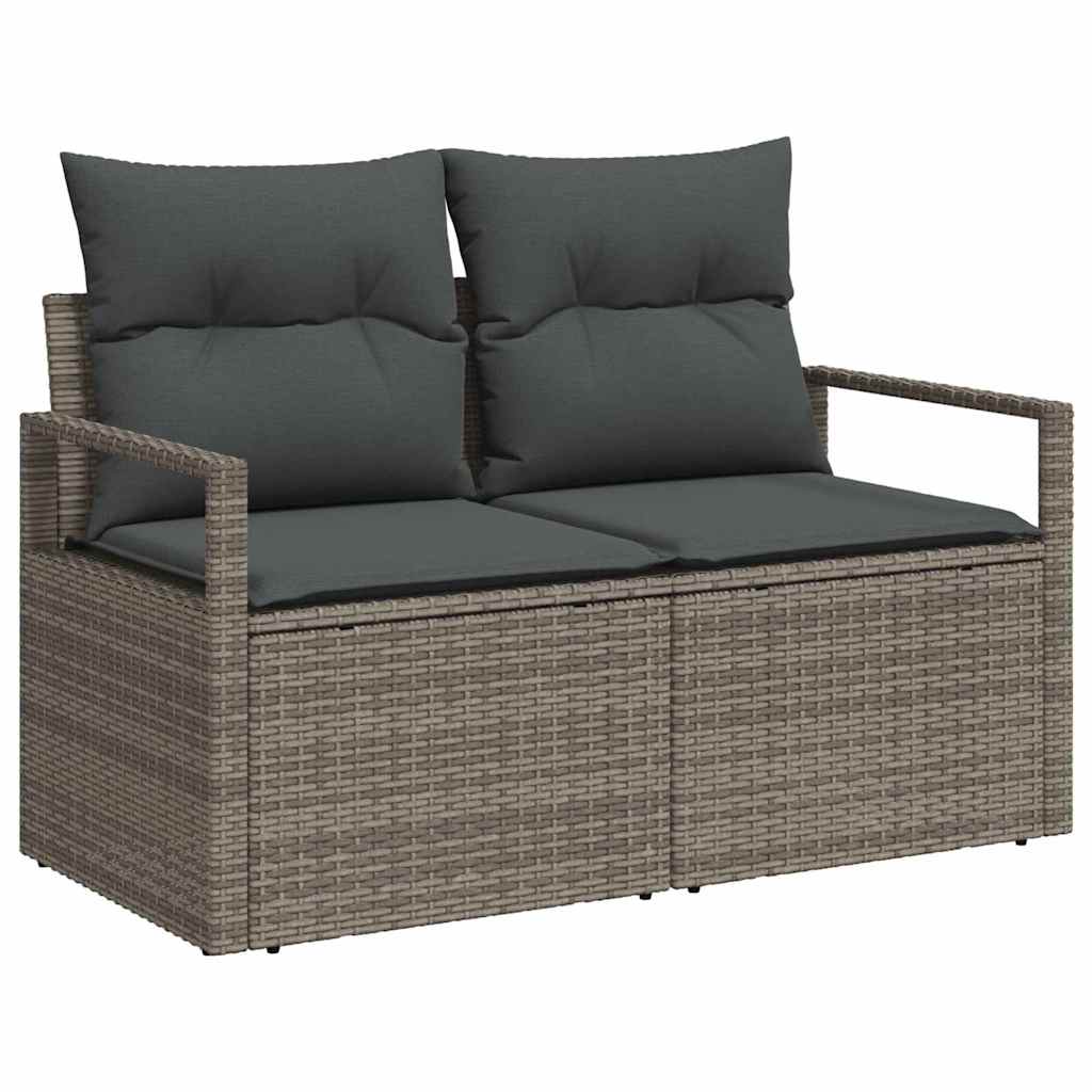 Havesofa Sæt med pude med opbevaring 9 pcs Grå polyrattan