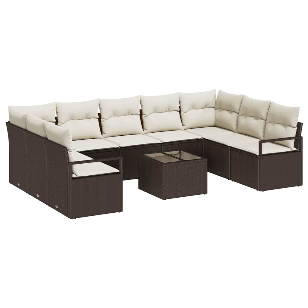 Havesofa Sæt med pude 10 pcs Brun og Creme polyrattan