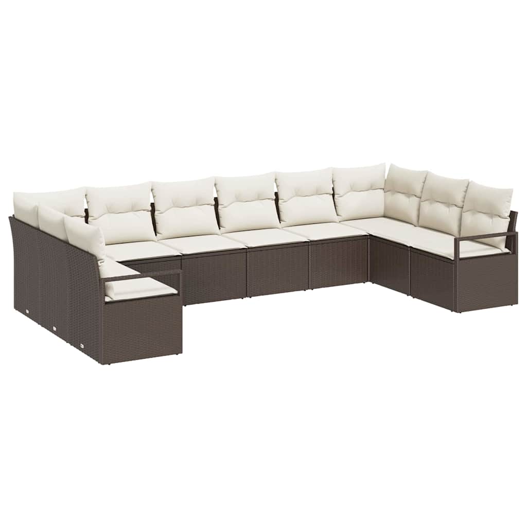 Havesofa Sæt med pude 10 pcs Brun og hvid polyrattan
