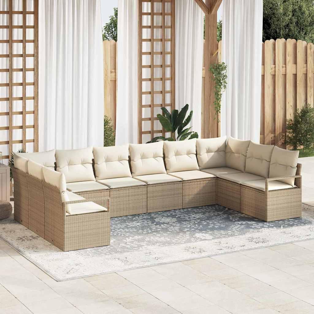 Havesofa Sæt med pude 10 pcs Beige og hvid polyrattan