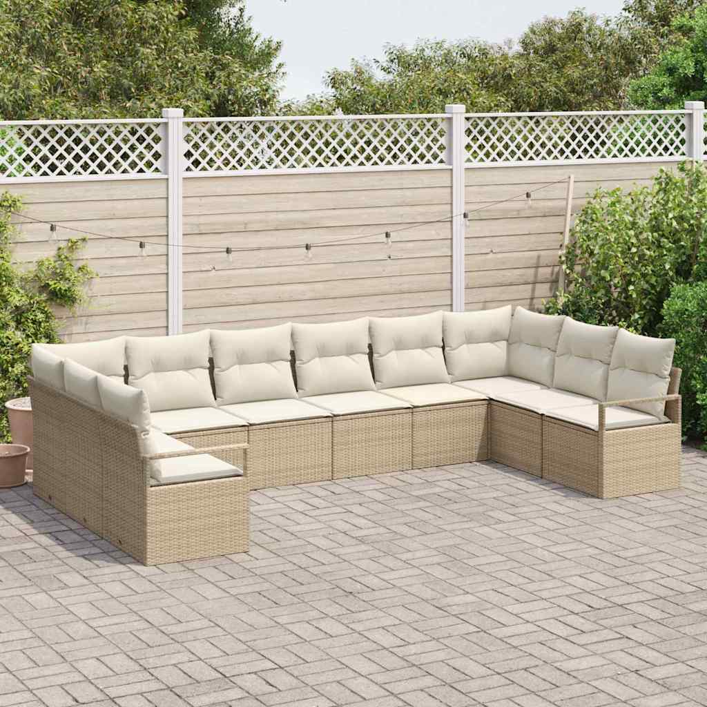 Havesofa Sæt med pude 10 pcs Beige og hvid polyrattan