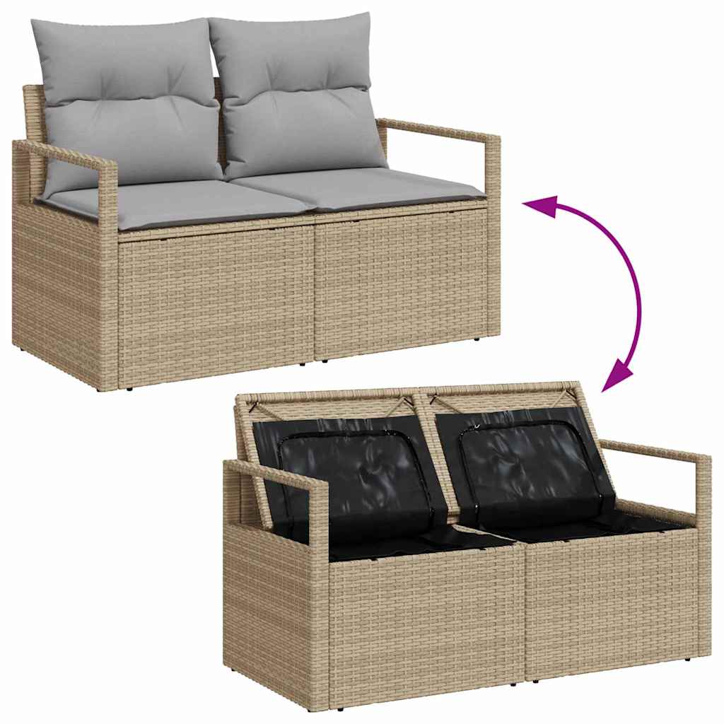 Havesofa Sæt med pude 10 pcs Beige og hvid polyrattan