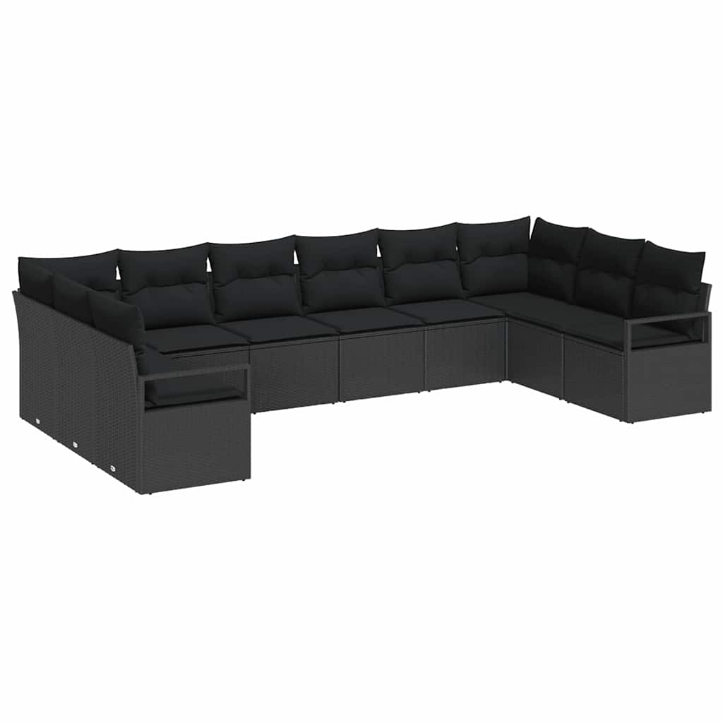 Havesofa Sæt med pude med opbevaring 10 pcs Sort polyrattan