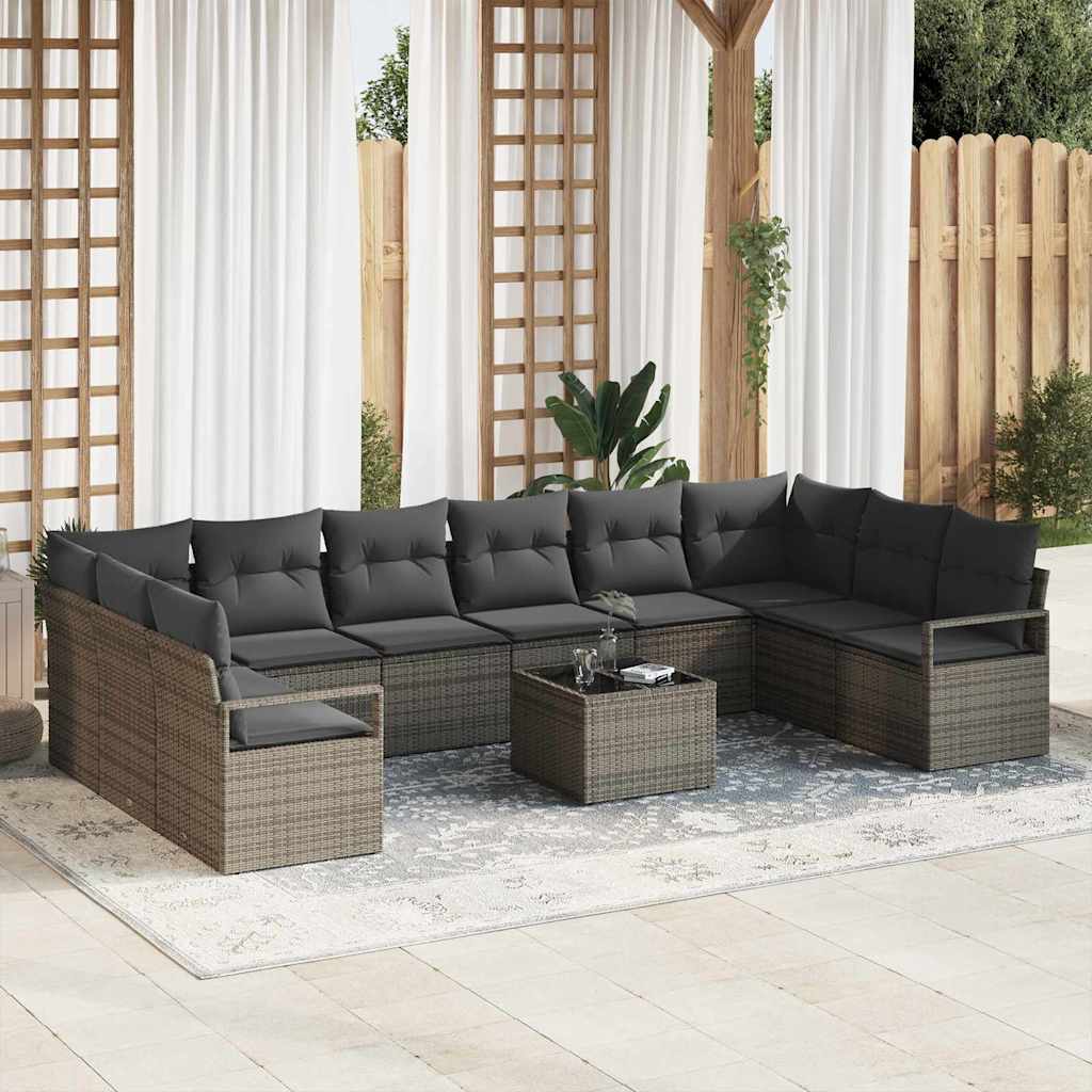 Havesofa Sæt med pude med opbevaring 11 pcs Lysegrå polyrattan