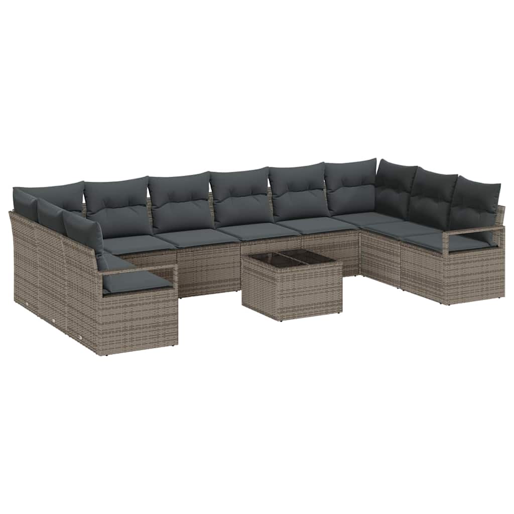 Havesofa Sæt med pude med opbevaring 11 pcs Lysegrå polyrattan