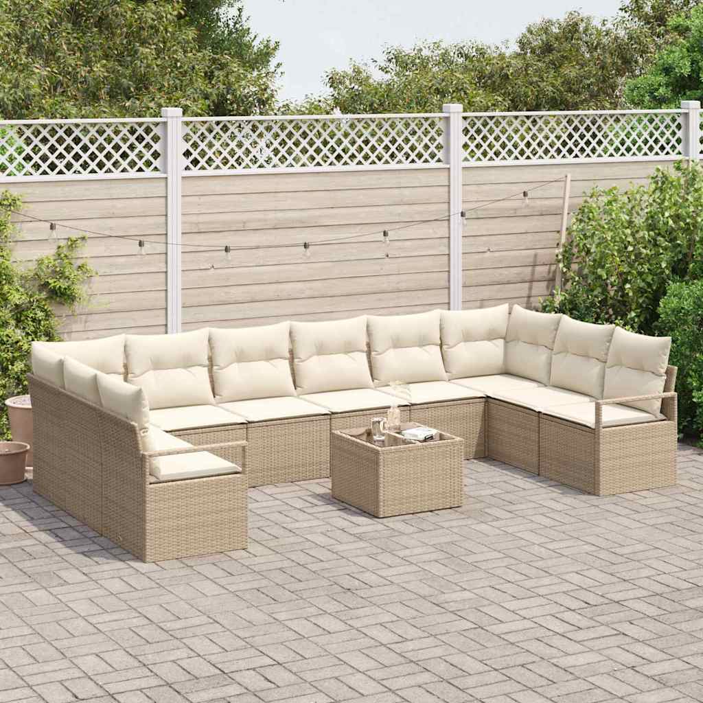 Havesofa Sæt 11 stk. Beige og creme polyrattan
