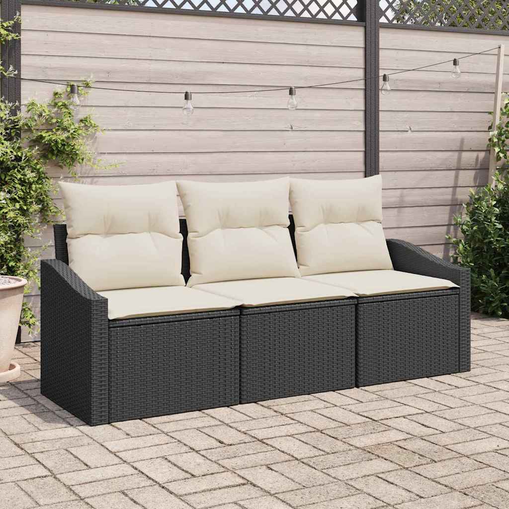 Havesofa Sæt med pude 3 pcs Sort og Hvid polyrattan