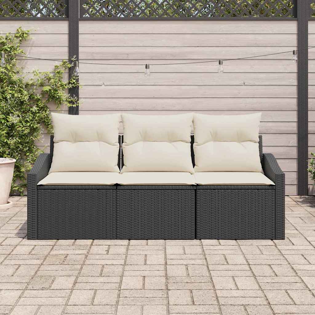 Havesofa Sæt med pude 3 pcs Sort og Hvid polyrattan