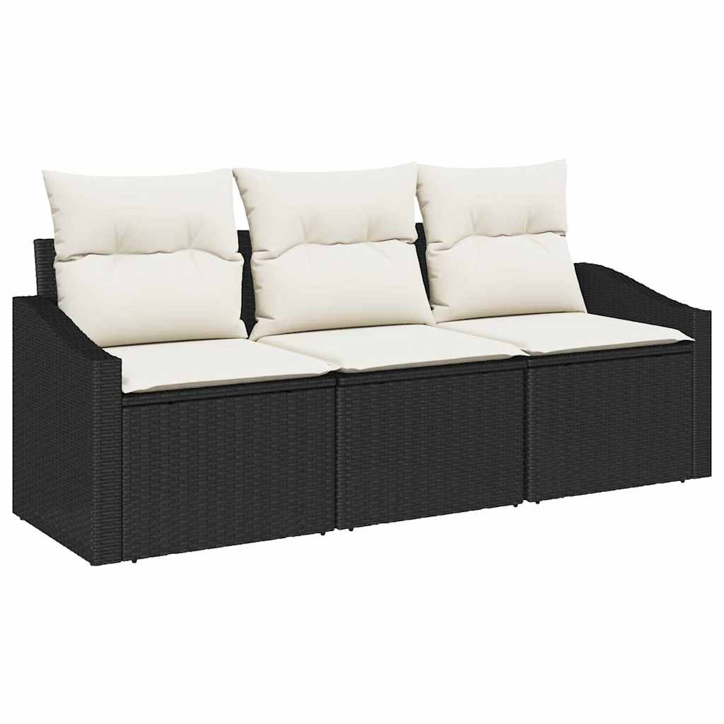 Havesofa Sæt med pude 3 pcs Sort og Hvid polyrattan
