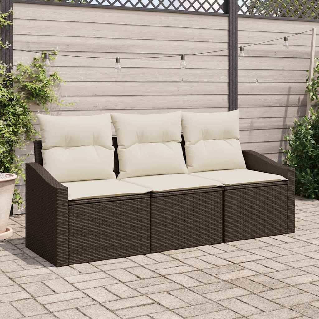Havesofa Sæt med pude 3 pcs Brun og hvid polyrattan