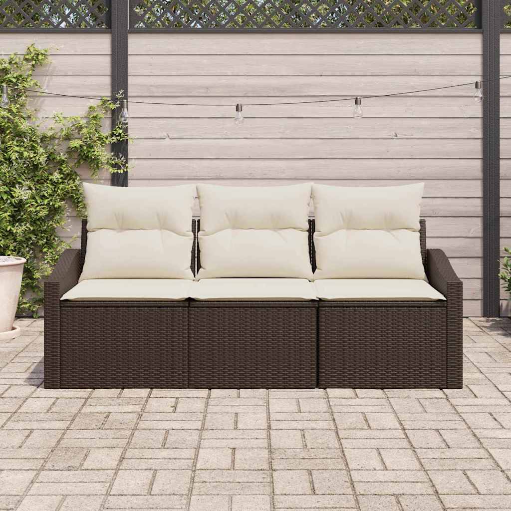 Havesofa Sæt med pude 3 pcs Brun og hvid polyrattan