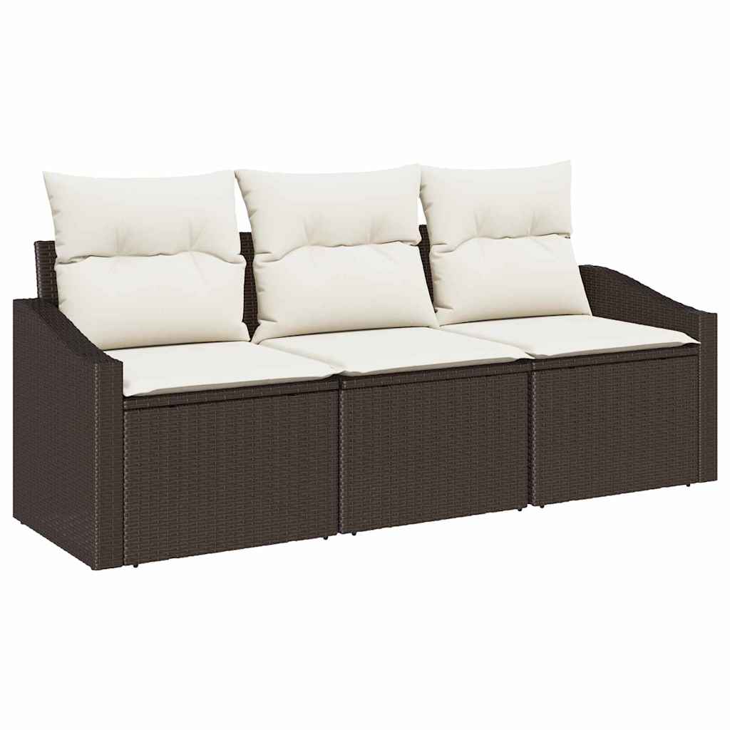 Havesofa Sæt med pude 3 pcs Brun og hvid polyrattan