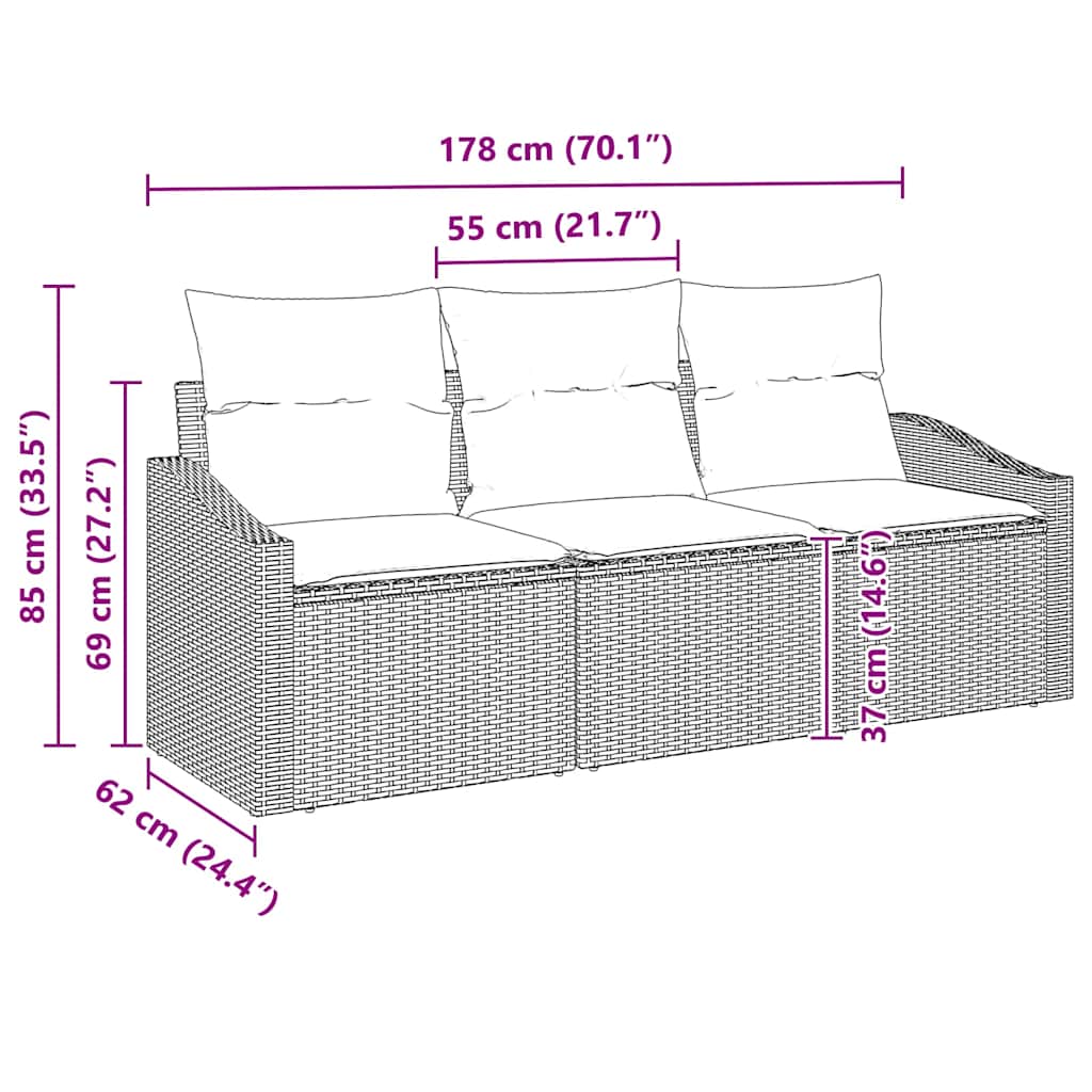 Havesofa Sæt med pude 3 pcs Brun og hvid polyrattan