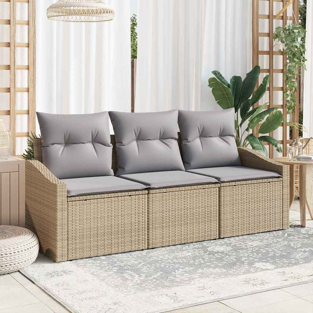 Havesofa Sæt med pude 3 pcs Beige og lys grå polyrattan