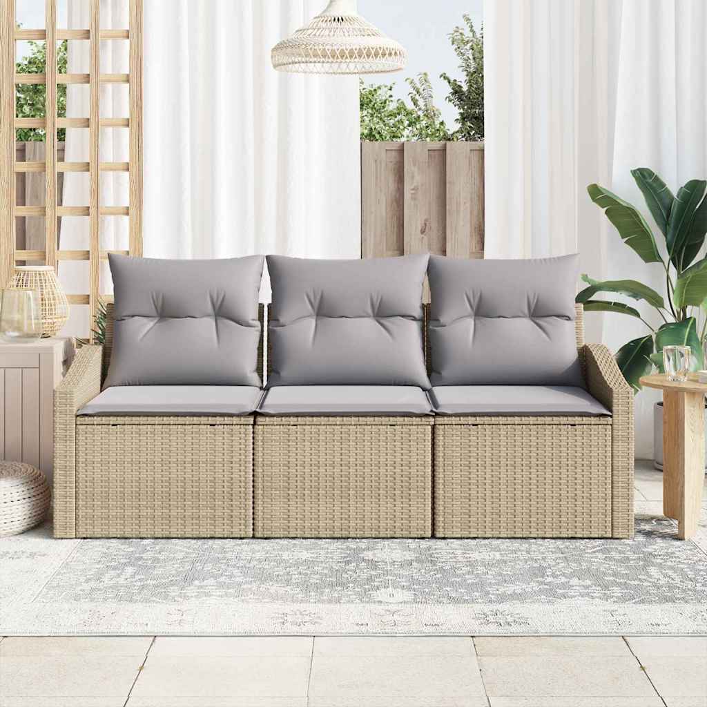 Havesofa Sæt med pude 3 pcs Beige og lys grå polyrattan