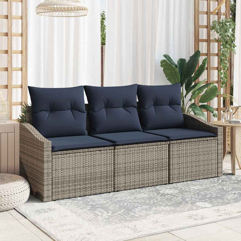 Havesofa Sæt med pude 3 pcs Grå og Marineblå polyrattan billede