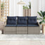 Havesofa Sæt med pude 3 pcs Grå og Marineblå polyrattan