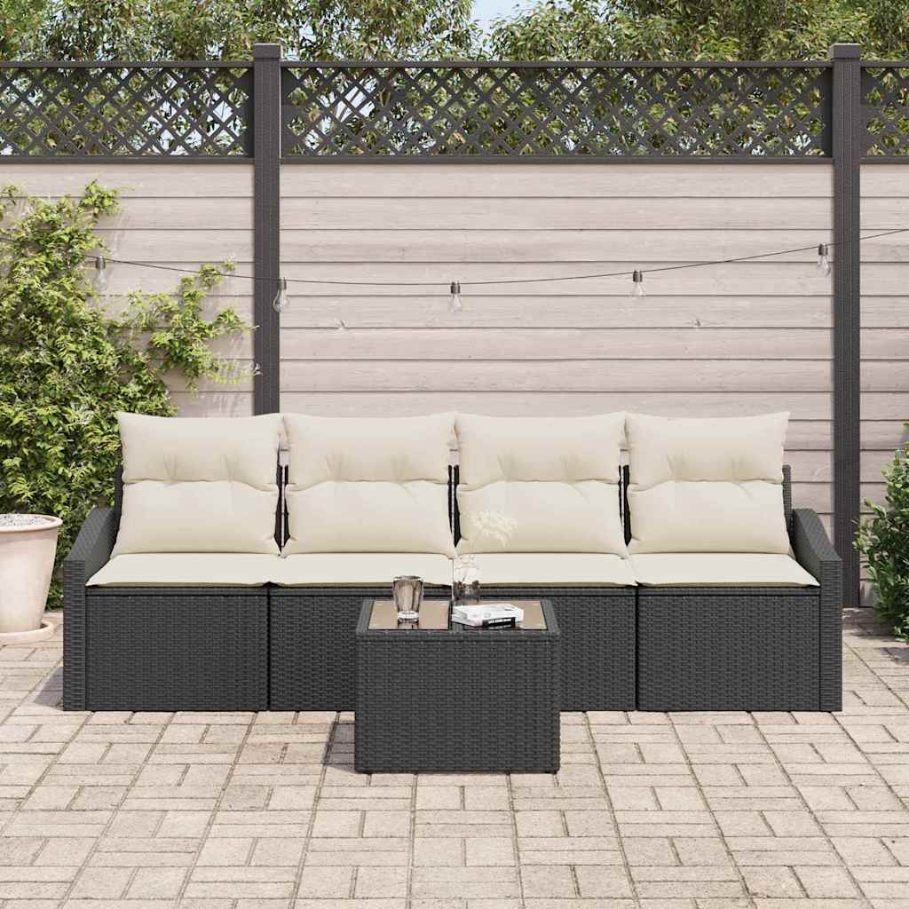 Sofa Sæt med pude med opbevaring 5 pcs Sort og Cream polyrattan