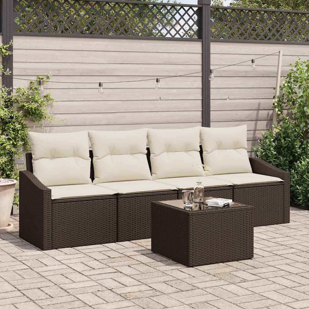 Sofa Sæt med pude med opbevaring 5 pcs Brun og Creme polyrattan