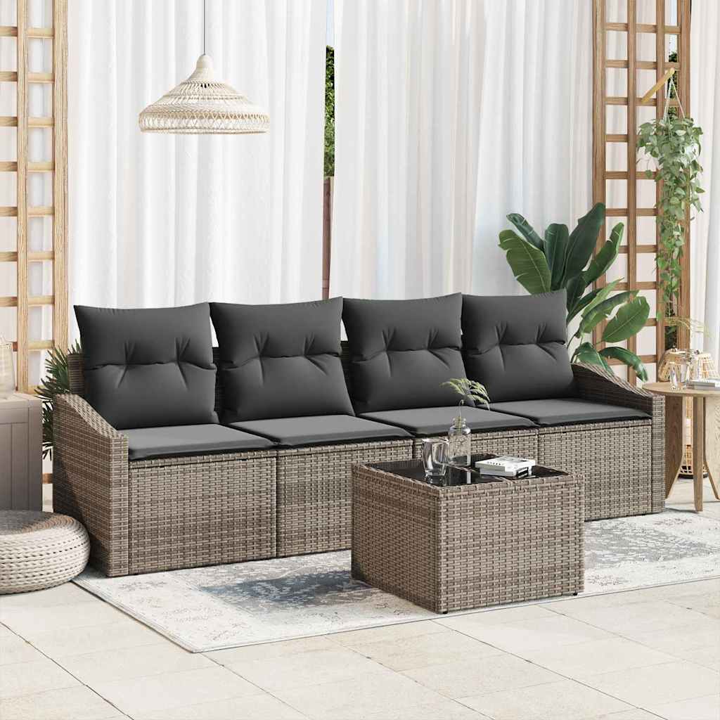 Sofa Sæt med pude med opbevaring 5 pcs Grå polyrattan