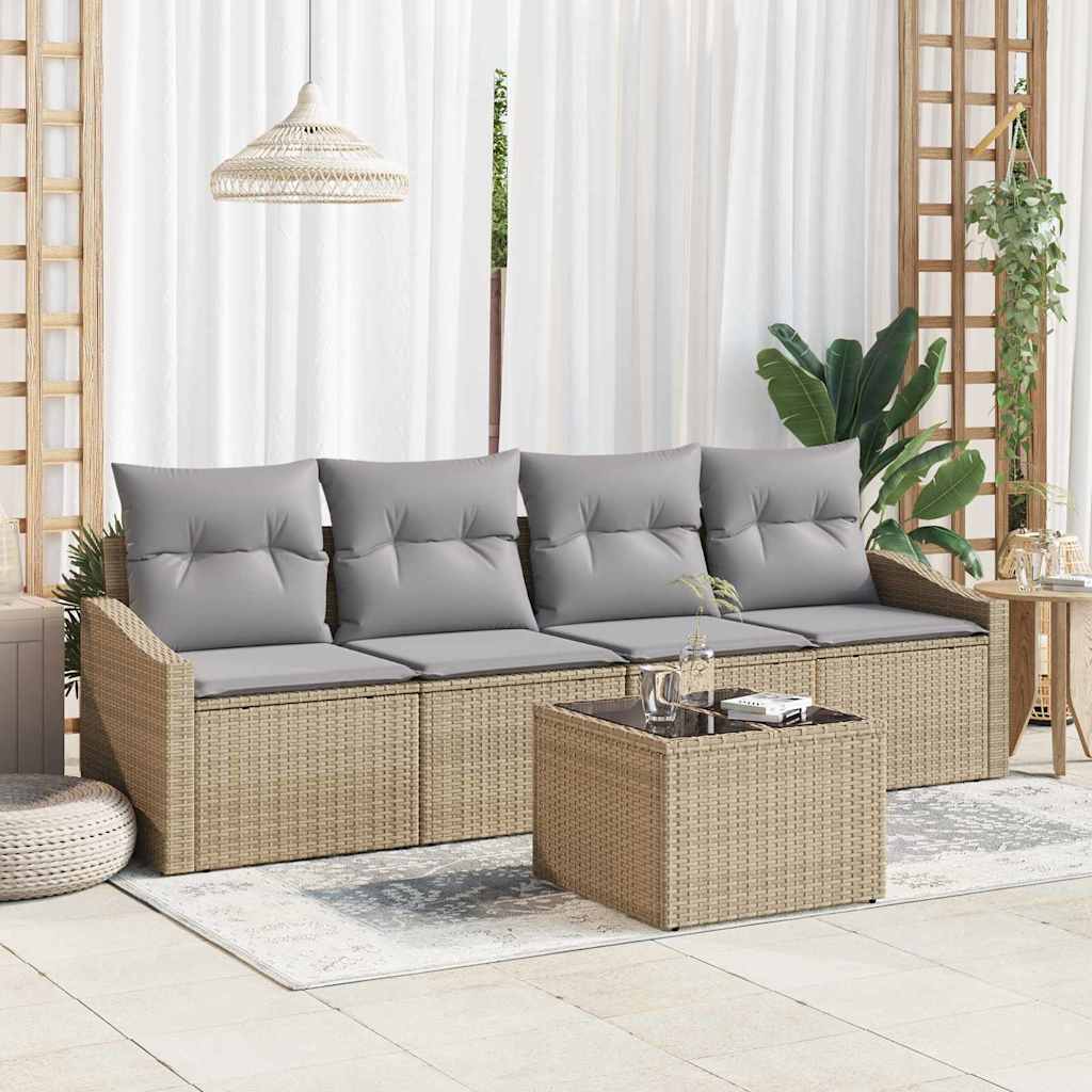Sofa Sæt med pude med opbevaring 5 pcs Beige og grå polyrattan