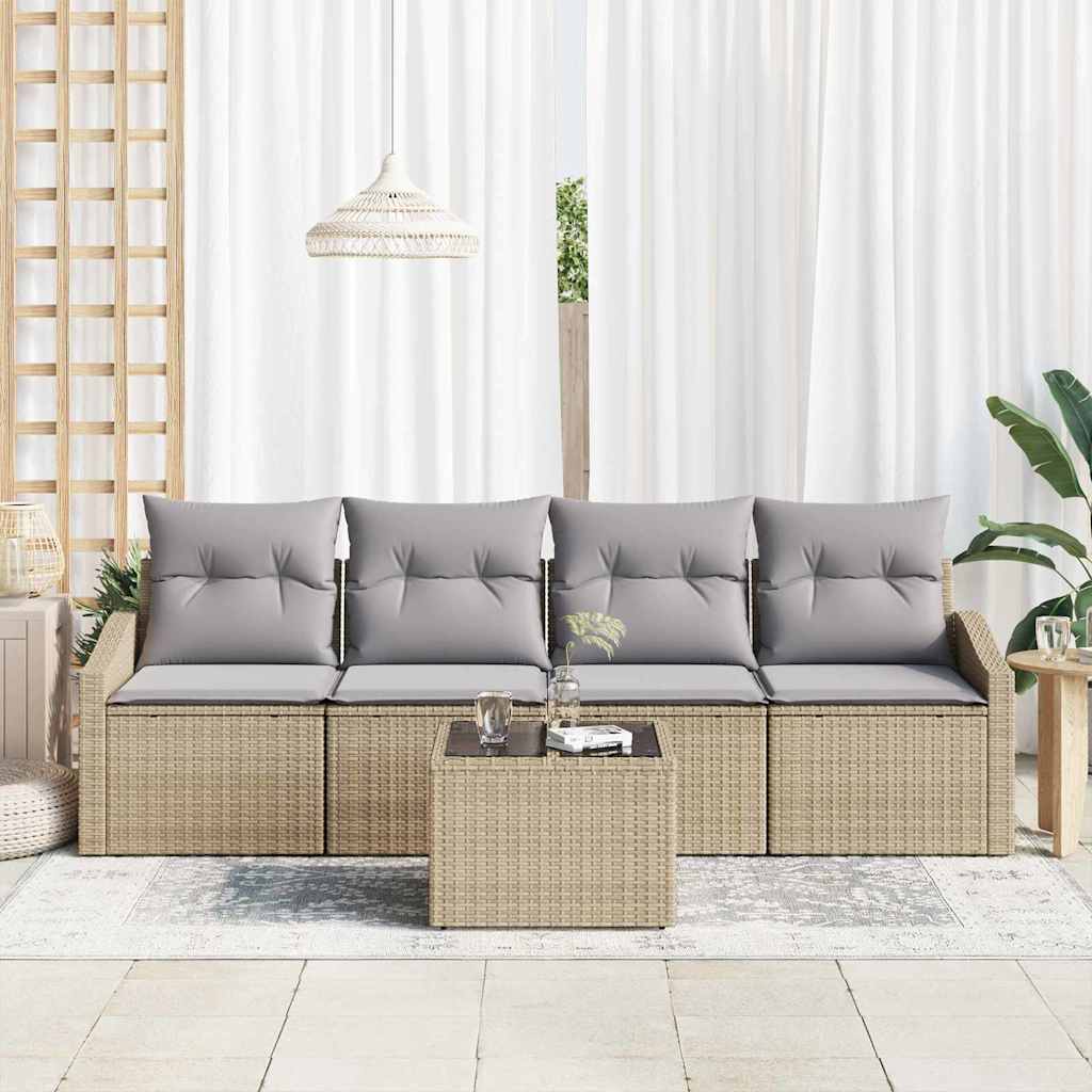 Sofa Sæt med pude med opbevaring 5 pcs Beige og grå polyrattan