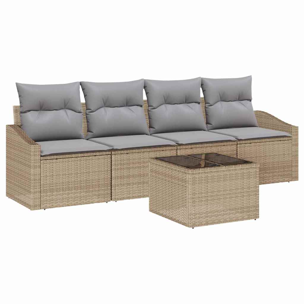 Sofa Sæt med pude med opbevaring 5 pcs Beige og grå polyrattan