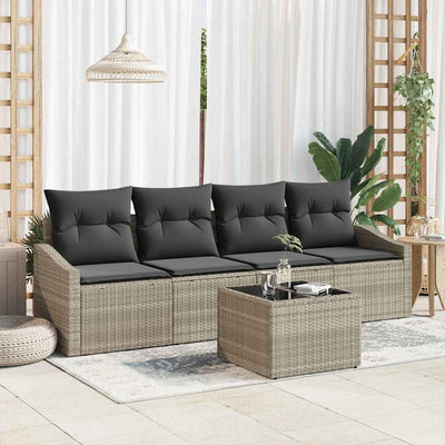 Sofa Sæt med pude 5 pcs Lysegrå og mørkegrå polyrattan