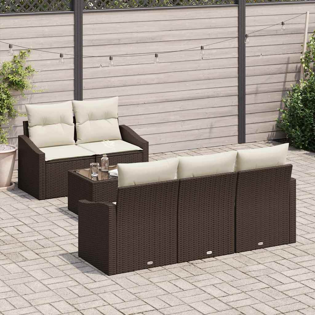 Sofa Sæt med pude med opbevaring 6 pcs Brun og Creme polyrattan