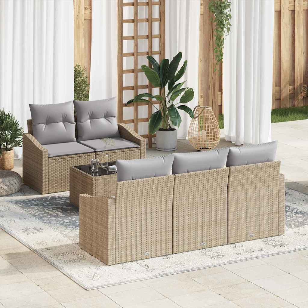 Sofa Sæt med pude med opbevaring 6 pcs Beige og grå polyrattan