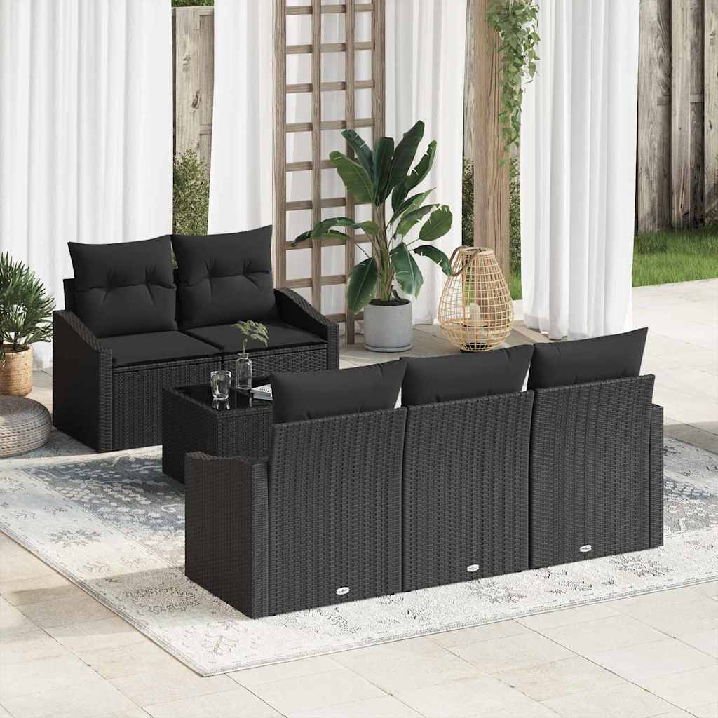 Sofa Sæt med pude med opbevaring 6 pcs Sort polyrattan