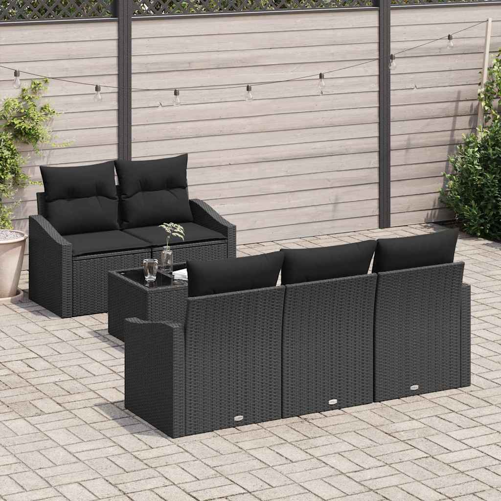 Sofa Sæt med pude med opbevaring 6 pcs Sort polyrattan