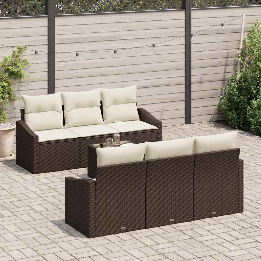 Sofa Sæt med pude med opbevaring 7 pcs Brun og Creme polyrattan