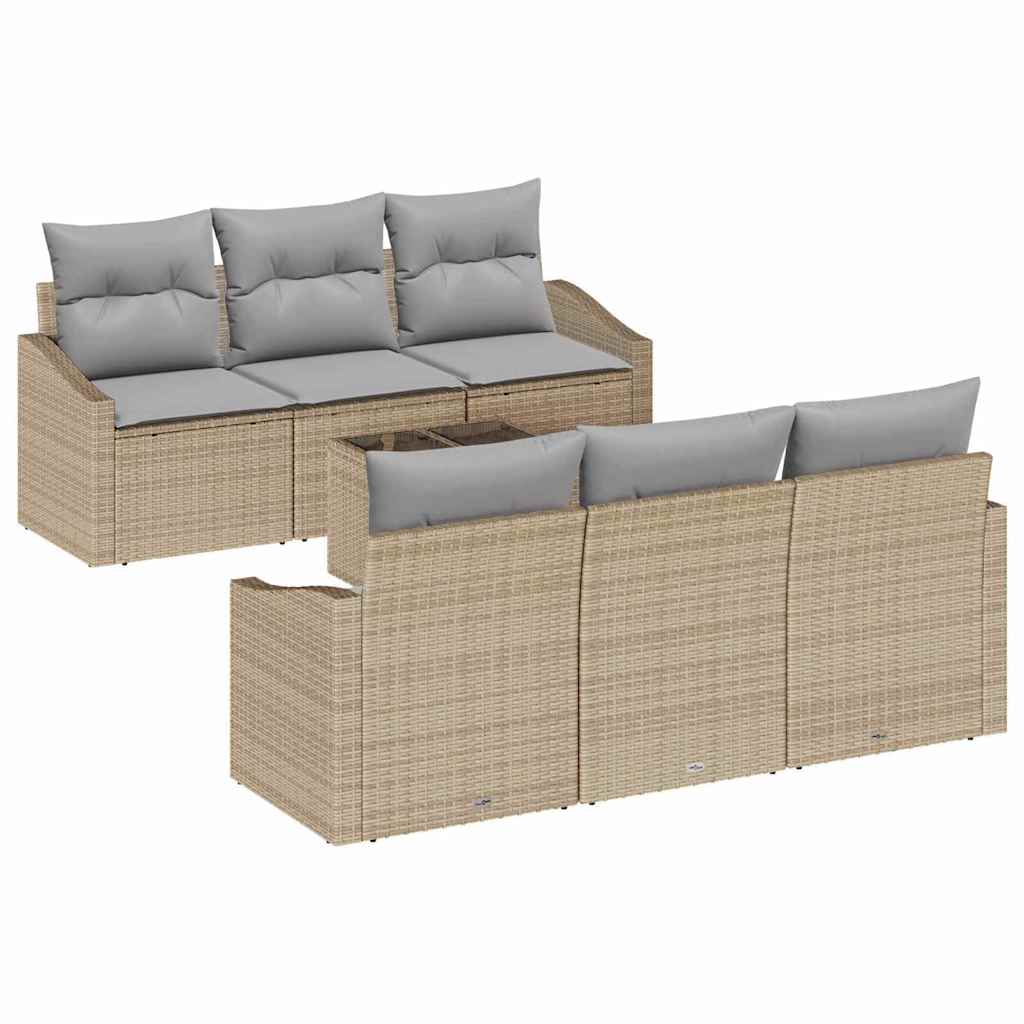 Sofa Sæt med pude med opbevaring 7 pcs Beige og grå polyrattan