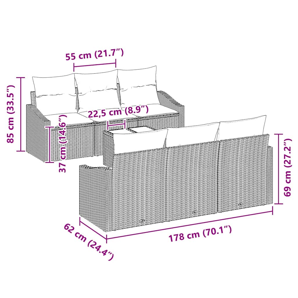 Sofa Sæt med pude med opbevaring 7 pcs Beige og grå polyrattan