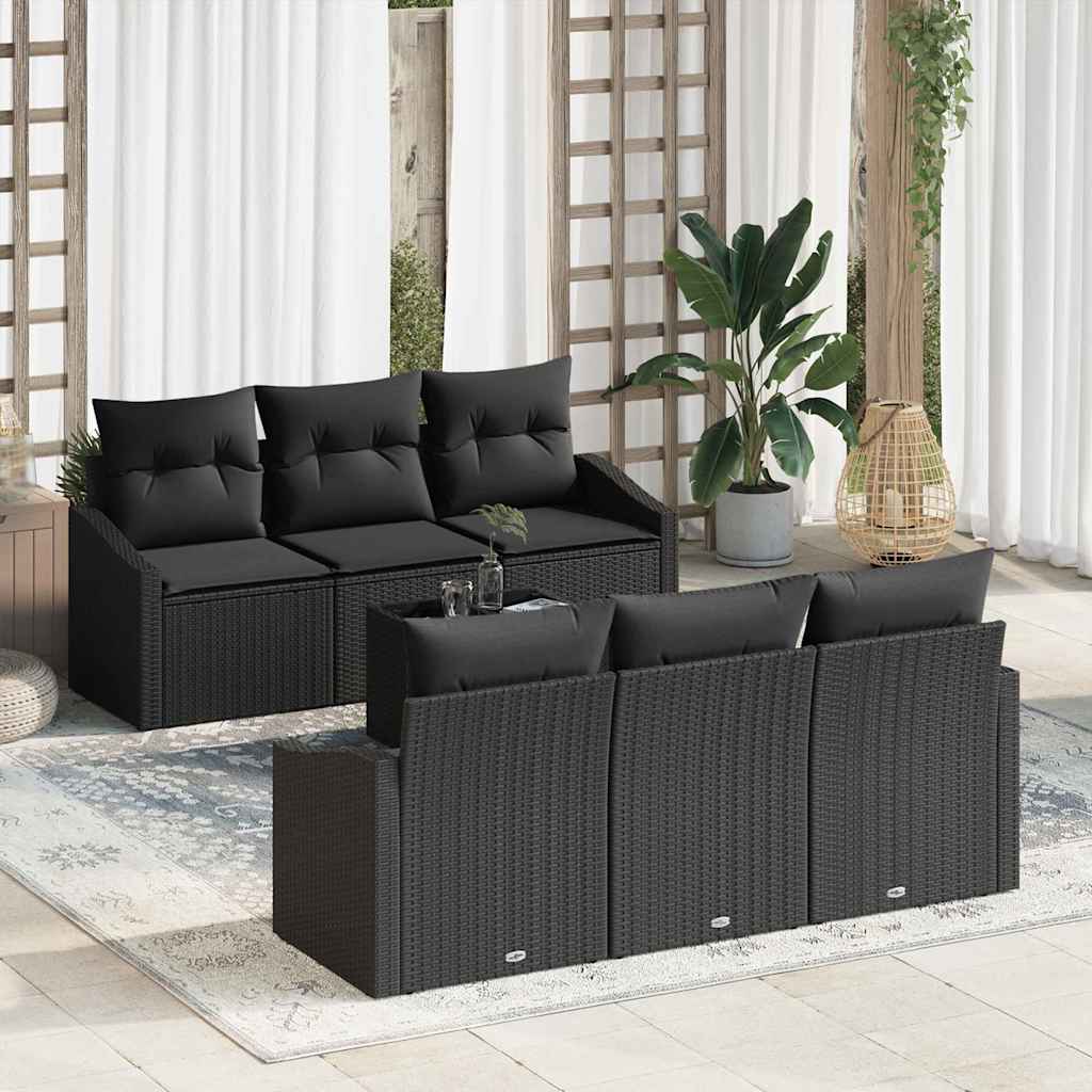 Sofa Sæt med pude med opbevaring 7 pcs Sort polyrattan