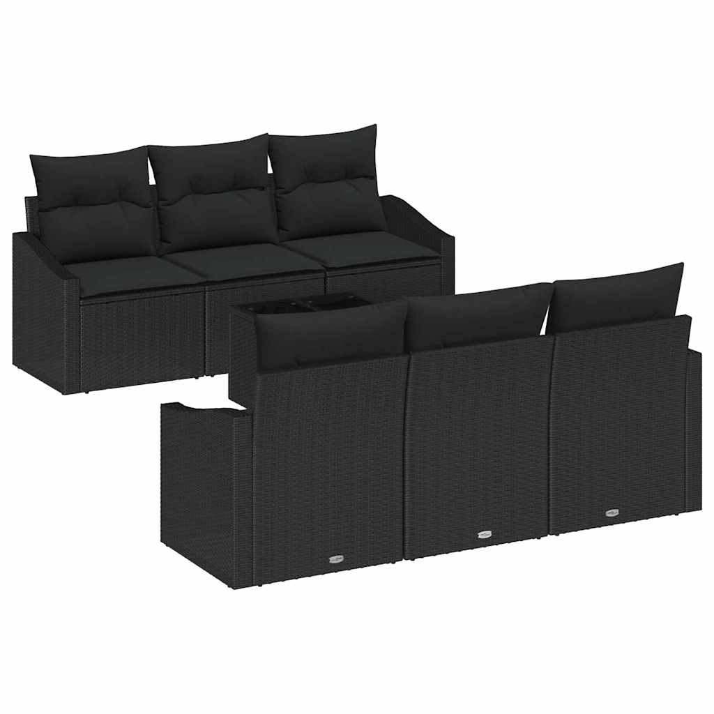 Sofa Sæt med pude med opbevaring 7 pcs Sort polyrattan