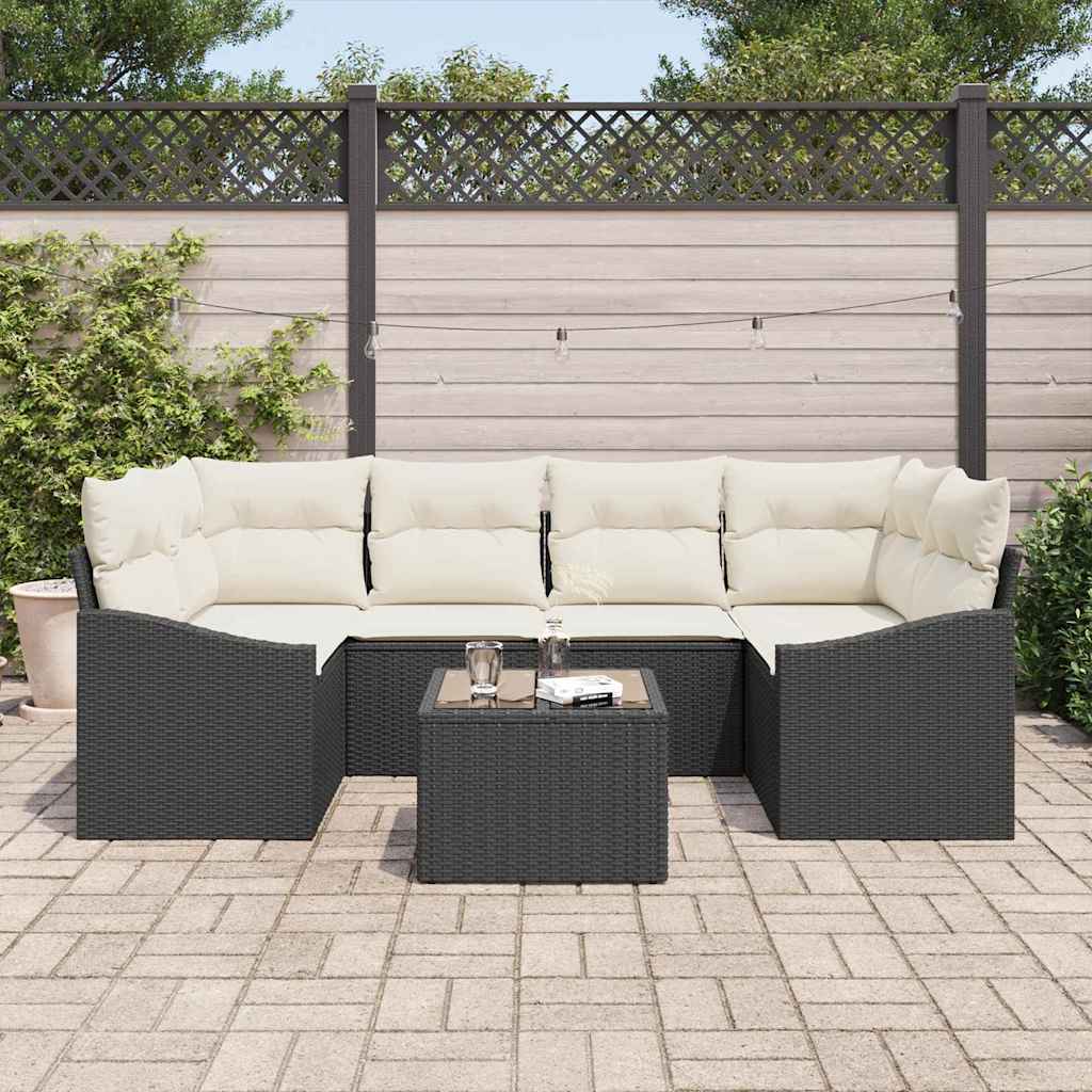 Sofa Sæt med pude med opbevaring 7 pcs Sort og Cream polyrattan
