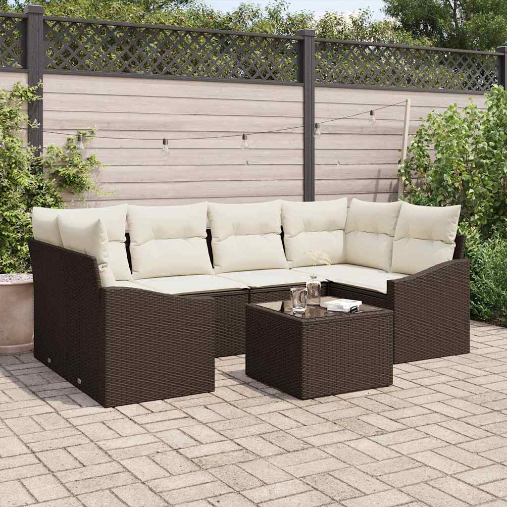 Sofa Sæt med pude med opbevaring 7 pcs Brun og Creme polyrattan