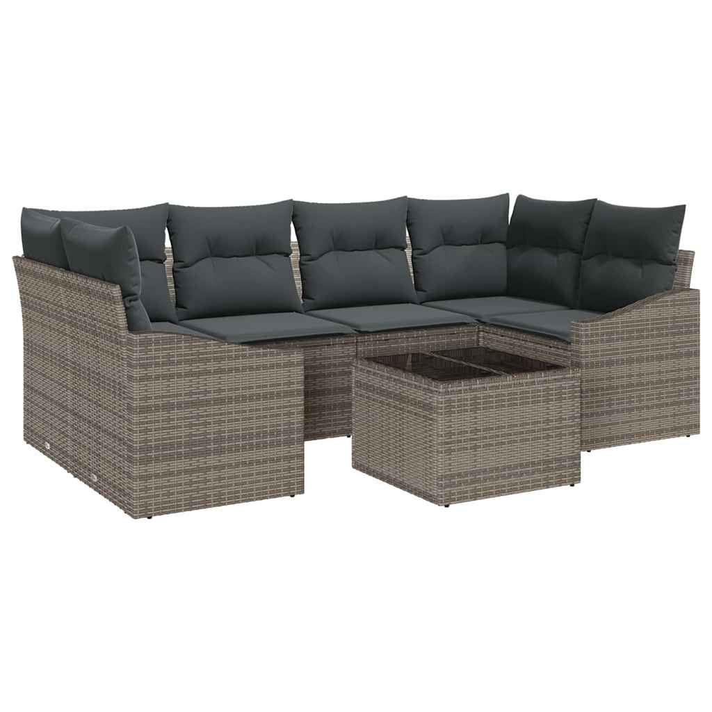 Sofa Sæt med pude med opbevaring 7 pcs Grå polyrattan