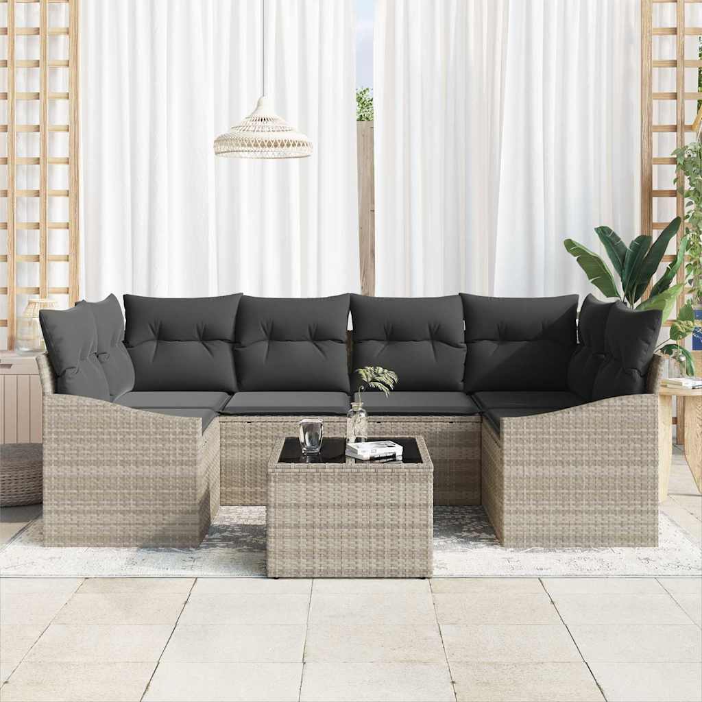 Sofa Sæt med pude 7 pcs Lysegrå og mørkegrå polyrattan