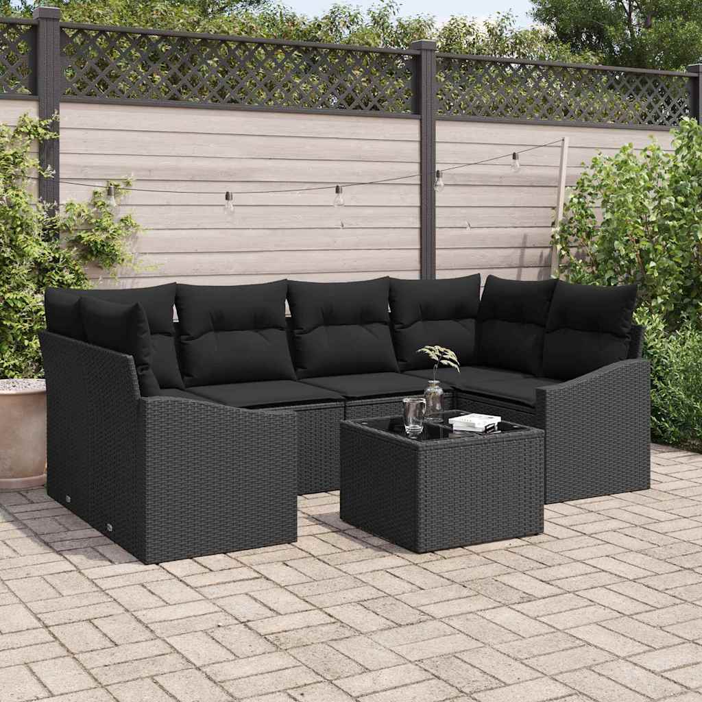 Sofa Sæt med pude med opbevaring 7 pcs Sort polyrattan