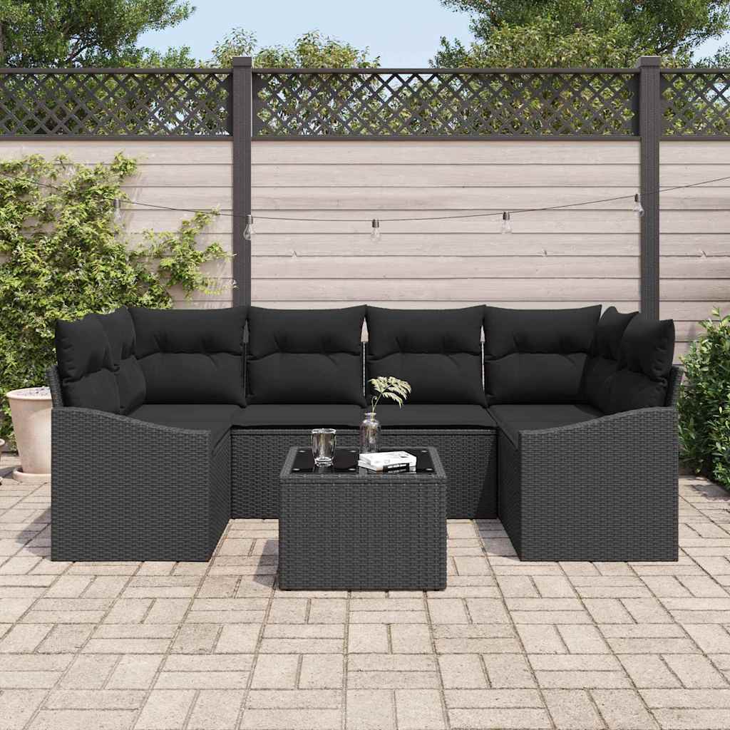 Sofa Sæt med pude med opbevaring 7 pcs Sort polyrattan
