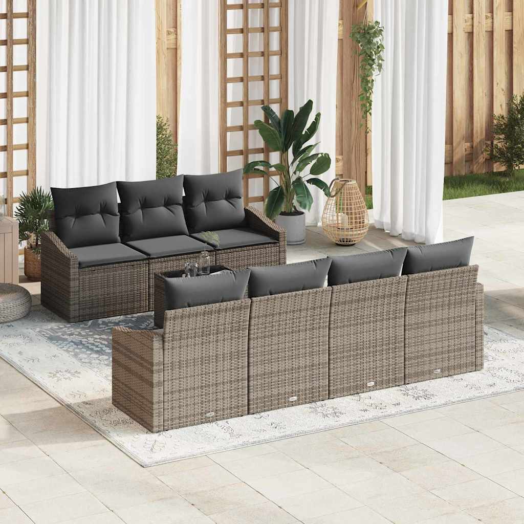 Sofa Sæt med pude med opbevaring 8 pcs Grå polyrattan