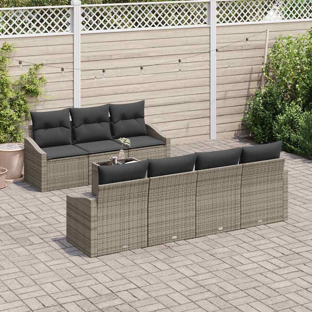 Sofa Sæt med pude med opbevaring 8 pcs Grå polyrattan