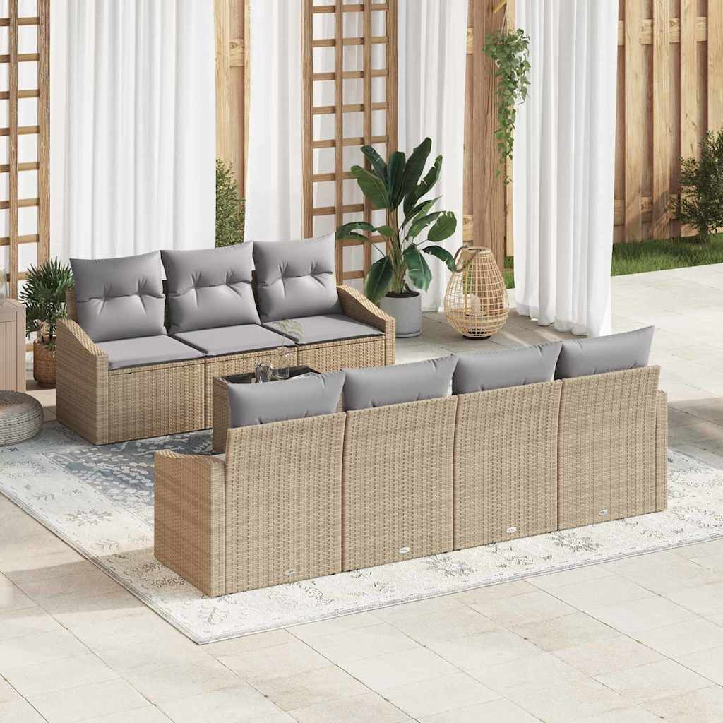Sofa Sæt med pude med opbevaring 8 pcs Beige og grå polyrattan